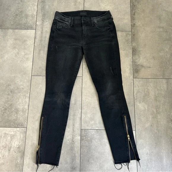 Mother the looker zip wait until dark black skinny jeans 27